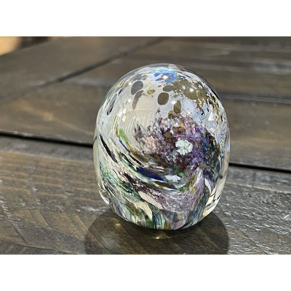 Vintage Oval Egg Shaped Paper Weight Multicolor Shimmer Metallic Signed